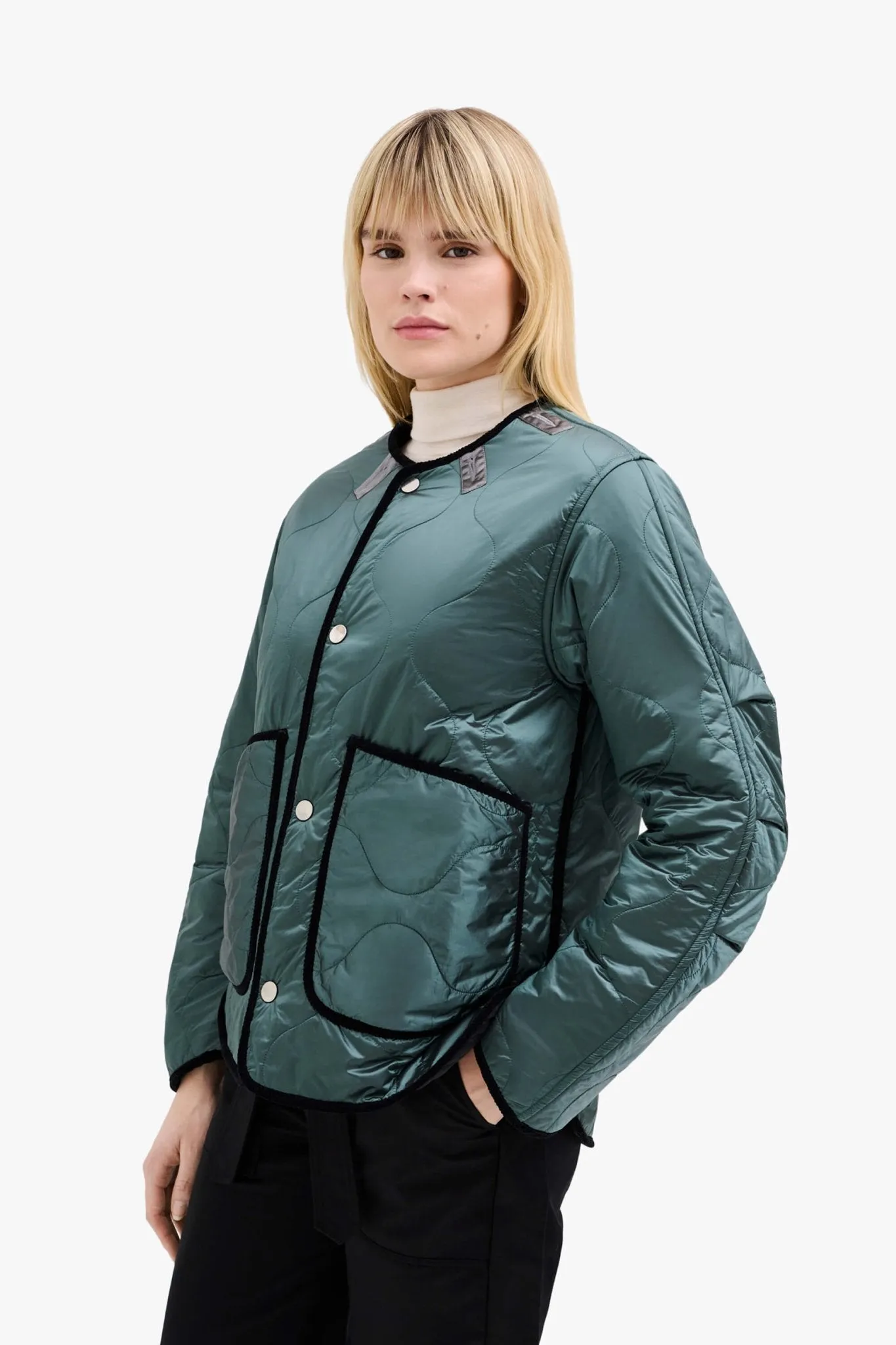 Satin Quilt Jacket - Black / Mineral Green
