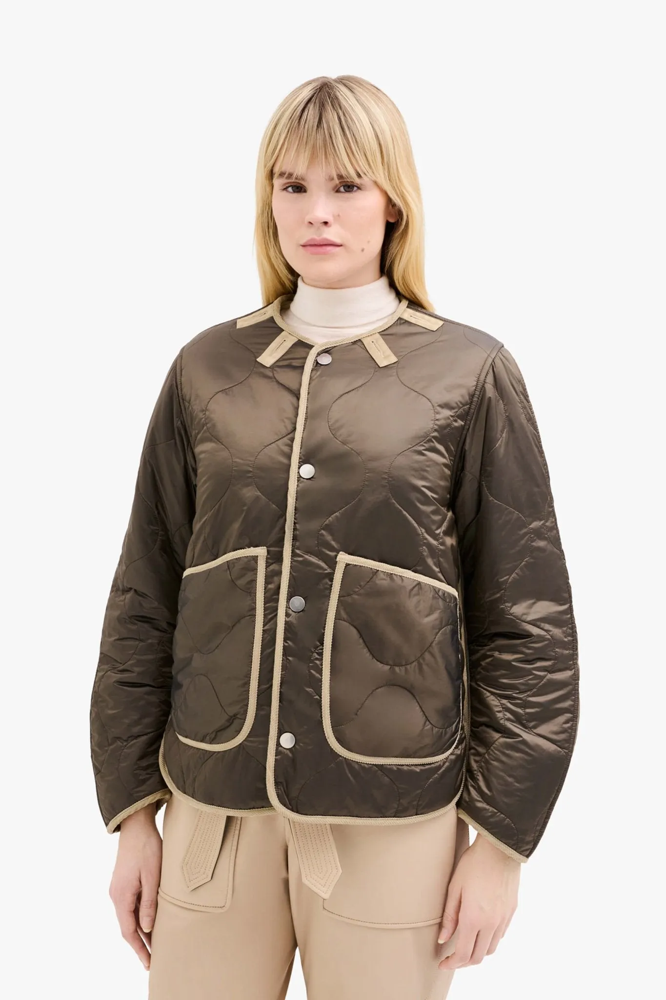 Satin Quilt Jacket - Ivory / Peat