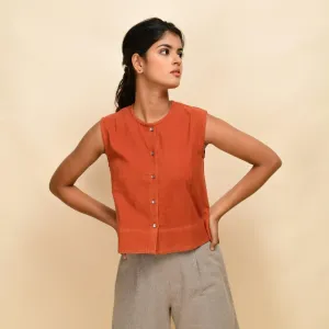 Sunset Rust Warm Cotton Corduroy Button-Down Short Top