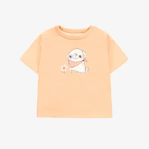T-shirt à manches courtes de coupe régulière pêche avec illustration, bébé || Peach short sleeves relaxed fit t-shirt with print, baby