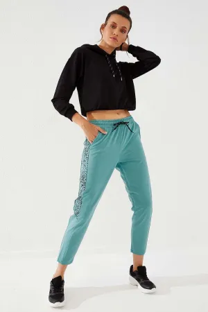 TMY Mint Green Side Leopard Pattern Comfortable Fit Slim Leg Women's Sweatpants - 94572 - Coalville