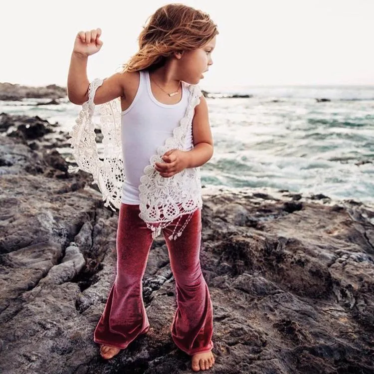 Toddler Girls Solid Velvet Flared Pants Girls Wholesale Clothes