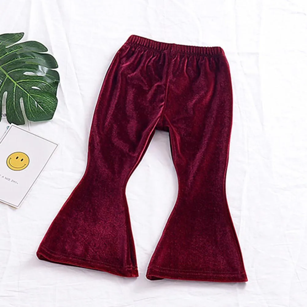 Toddler Girls Solid Velvet Flared Pants Girls Wholesale Clothes