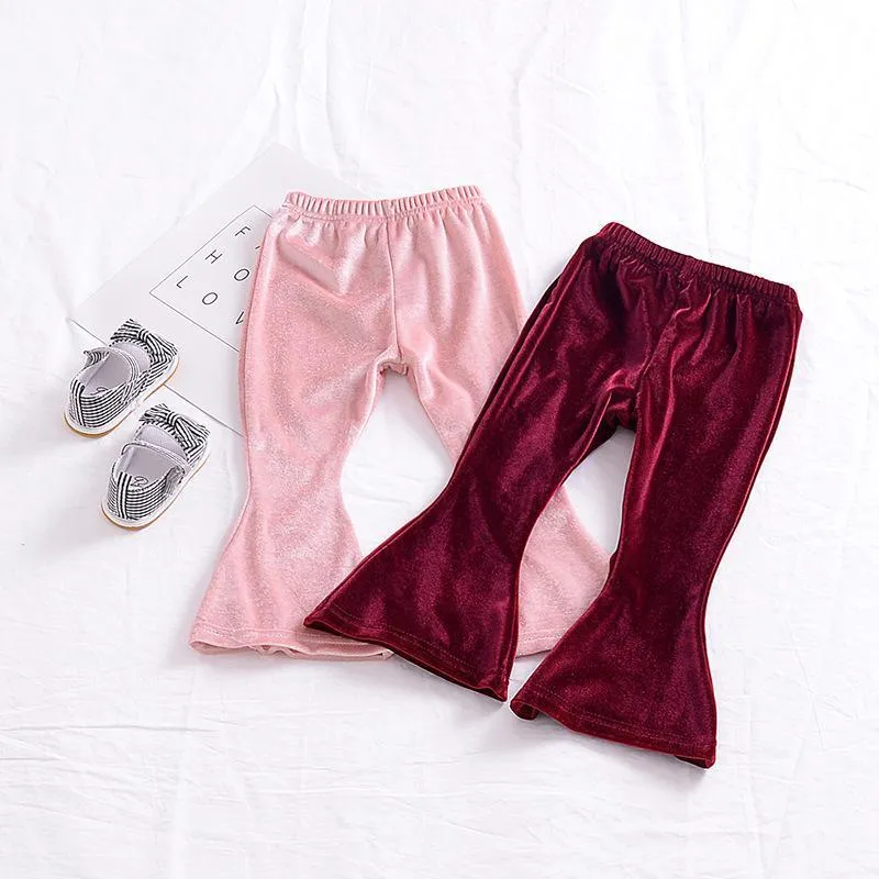Toddler Girls Solid Velvet Flared Pants Girls Wholesale Clothes