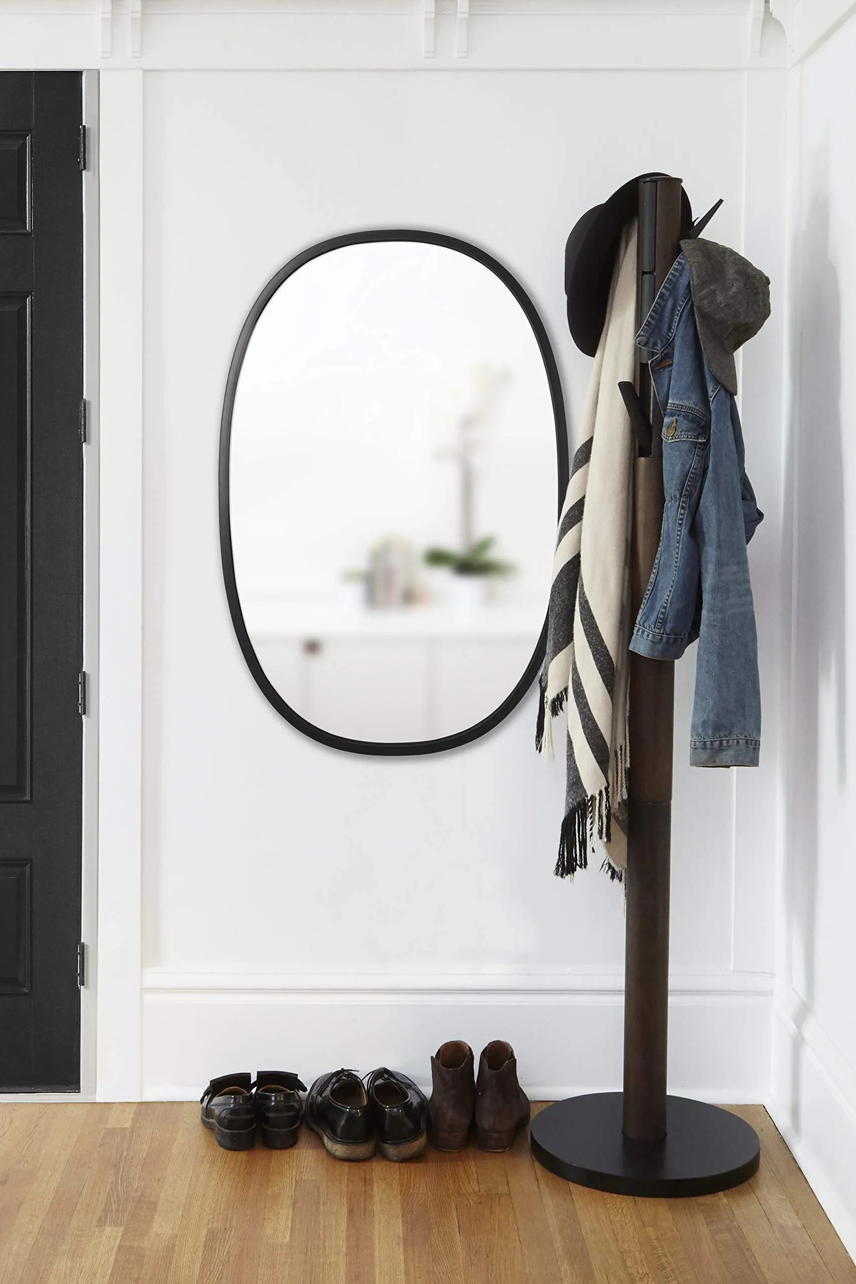 Umbra Flapper Coat Rack, Clothing Hanger, Umbrella Holder, and Hat Organizer, Great for Entryway, Black/Walnut