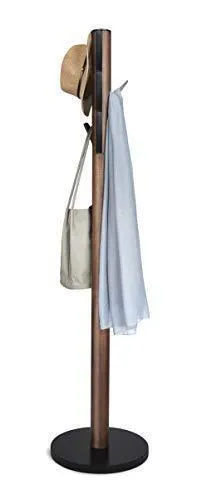 Umbra Flapper Coat Rack, Clothing Hanger, Umbrella Holder, and Hat Organizer, Great for Entryway, Black/Walnut