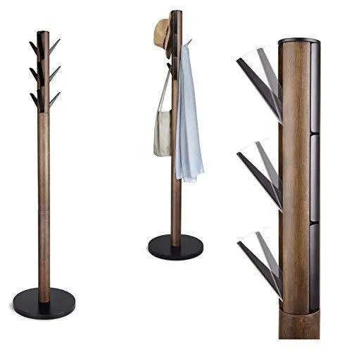 Umbra Flapper Coat Rack, Clothing Hanger, Umbrella Holder, and Hat Organizer, Great for Entryway, Black/Walnut