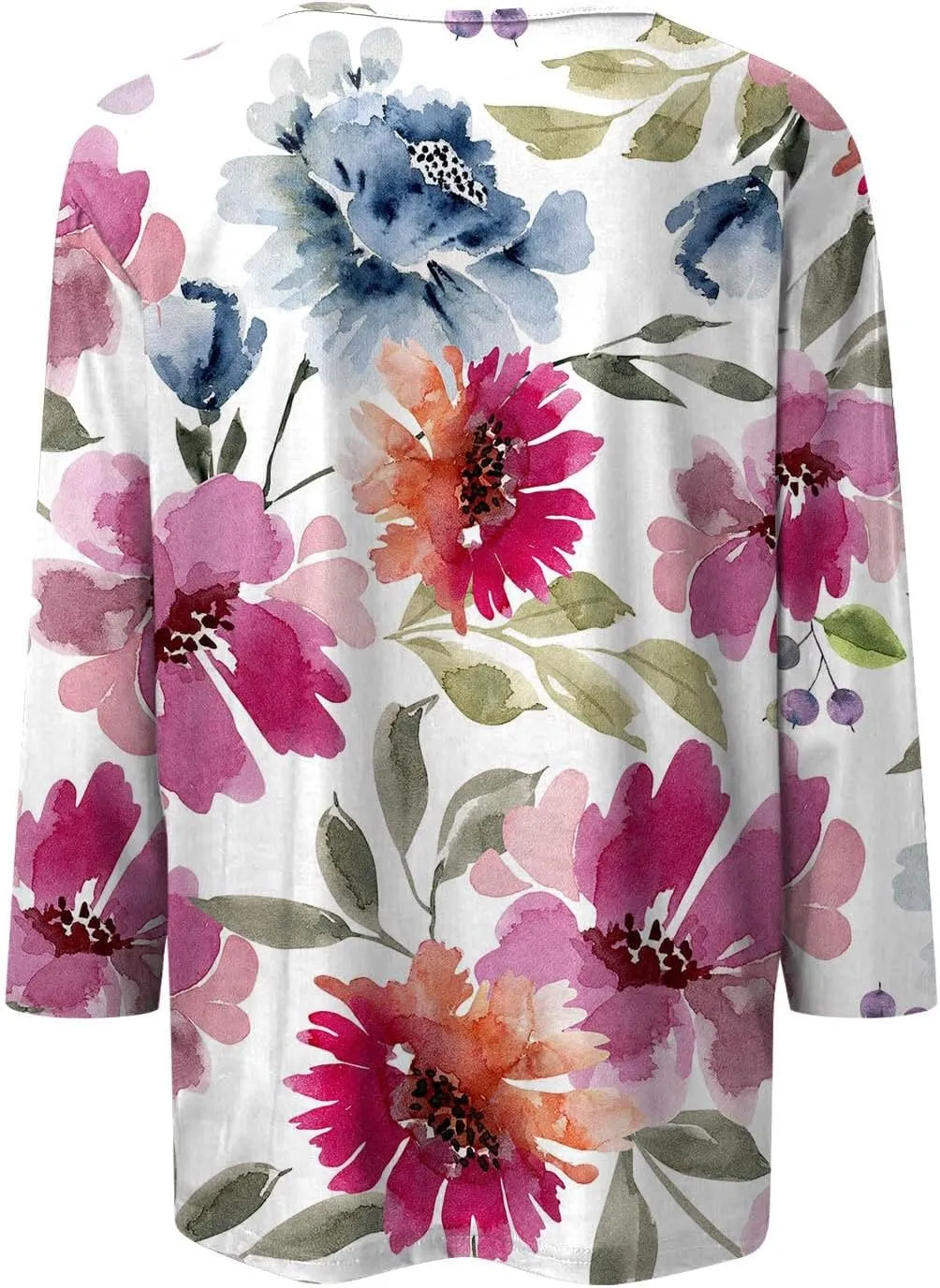 Womens 3/4 Length Sleeve Tops Fashion Casual Button Down Summer Shirts Loose Fit Three Quarter Length Sleeve Blouse