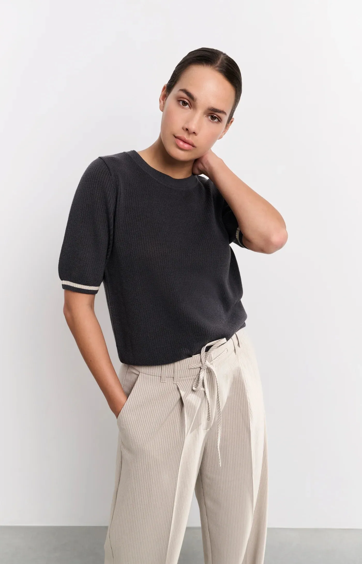 YAYA Wide Leg Pinstripe Trouser