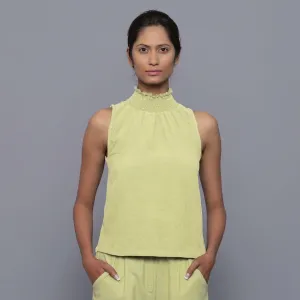 Yellow Pistachio Warm Cotton Corduroy Turtleneck Top