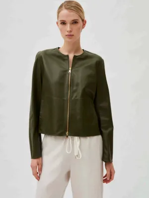 Zip Leather Jacket - Loden